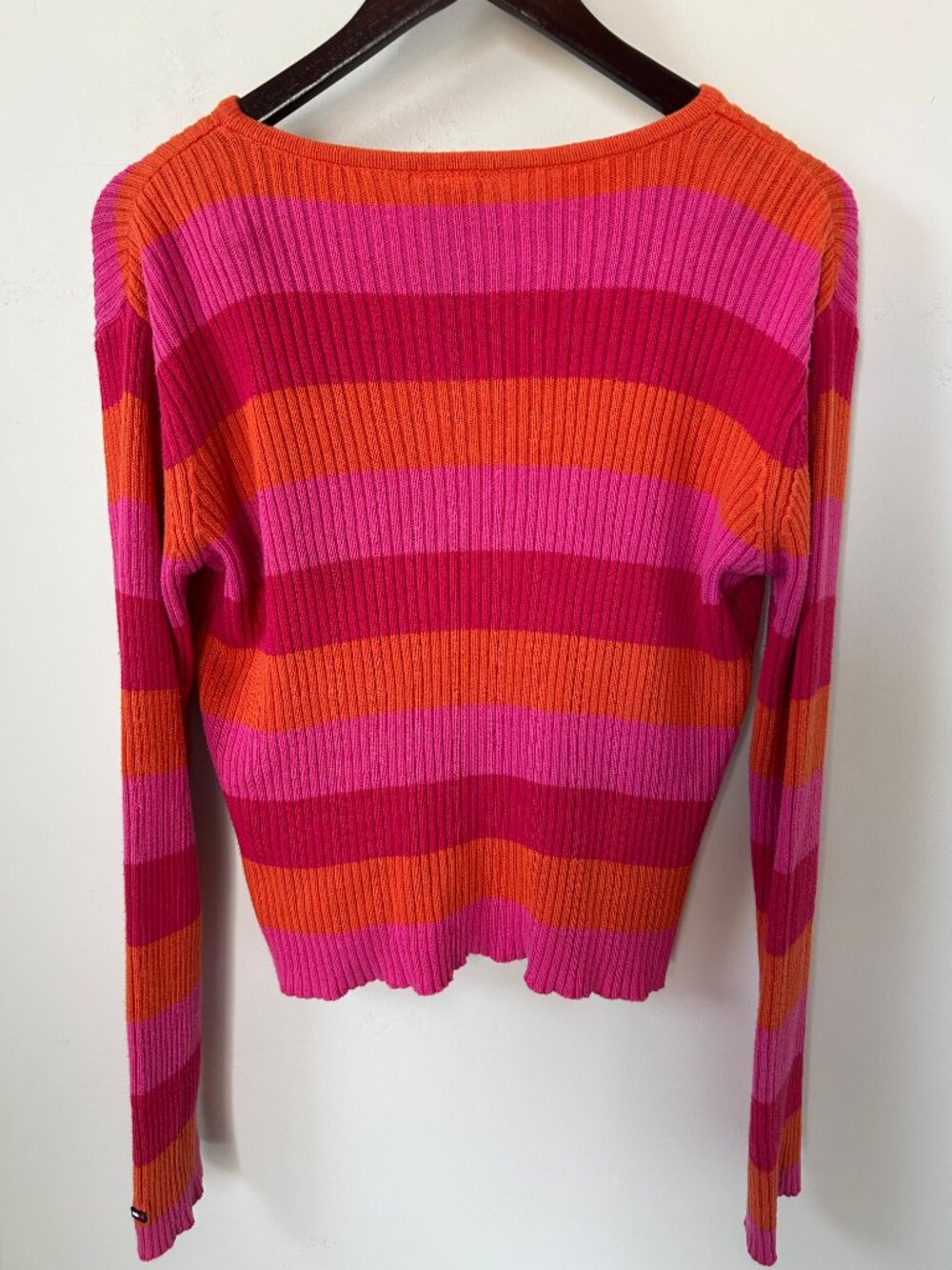 Vintage Tommy Jeans Ribbed Striped Sweater Pink Orange Y2K 100% Cotton Women's L - Picture 3 of 4